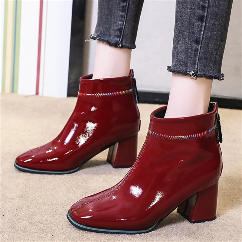 

Женские ботинки с ярким лицом, новинка осень/зима 2020, модные ботинки на высоком каблуке, ботинки мартинсы на толстой квадратной подошве для ...