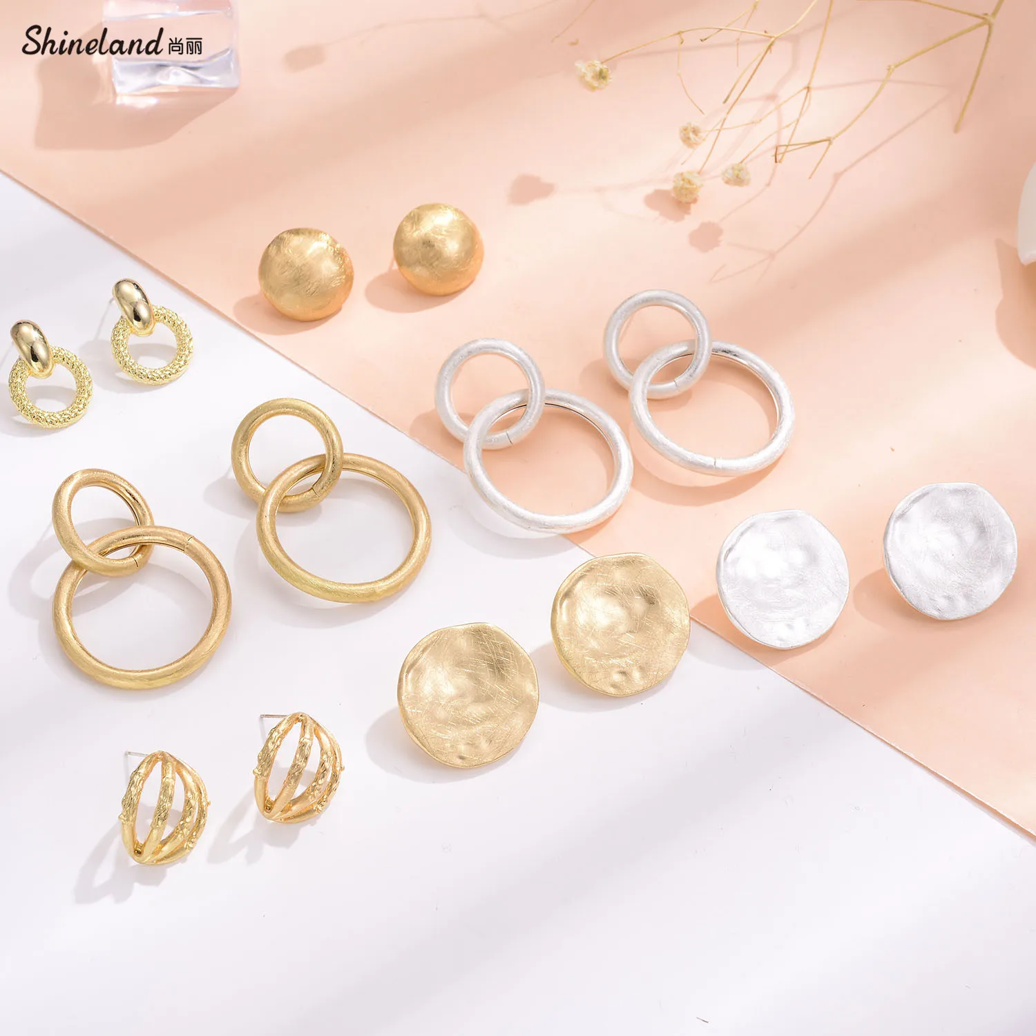 Женские серьги подвески ручной работы Shineland винтажные геометрические из металла