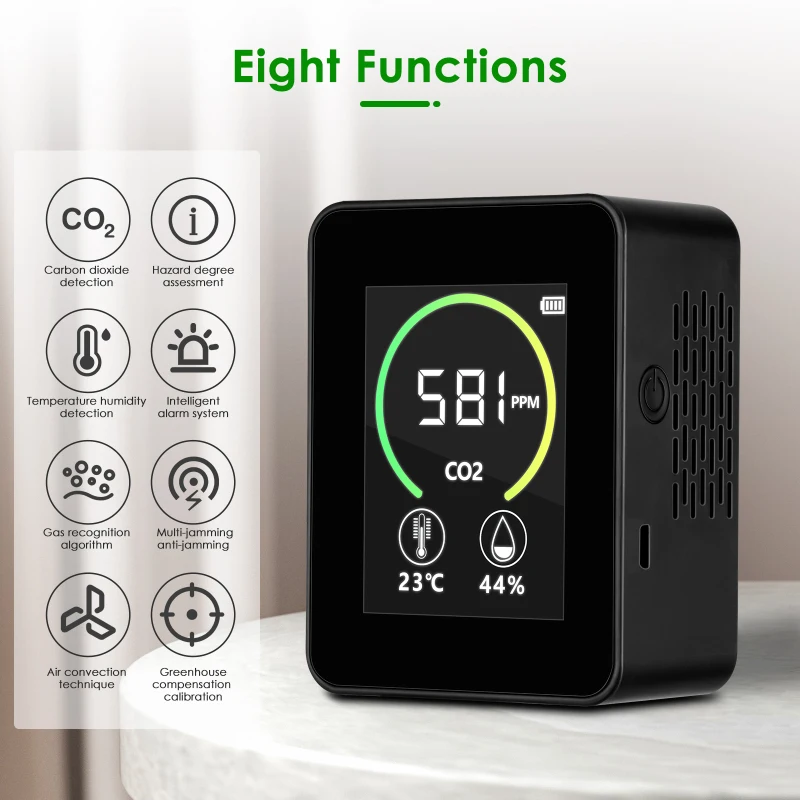 

CO2 Carbon Air Quality Measuring Device Detector 400-5000 PPM Measuring Range Intelligent Air Tester Dioxide Detector