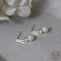 925 sterling silver plating 14k gold two pearl earrings for women romantic wedding jewelry accessories