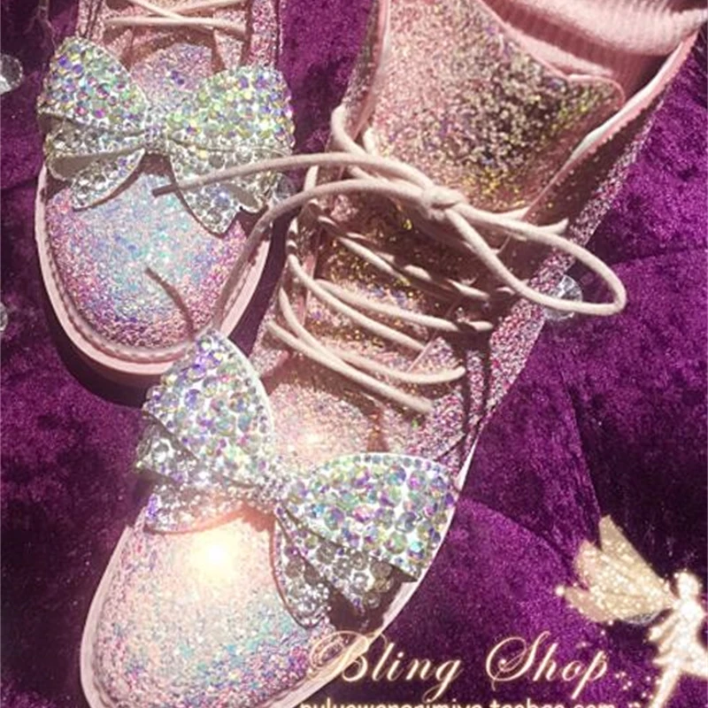 New sequins female Martin boots sweet ins rhinestones bow European station fashion women's ankle | Обувь