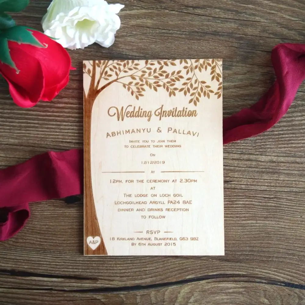 Пользовательское деревенское Свадебное приглашение лазерная резка деревянного