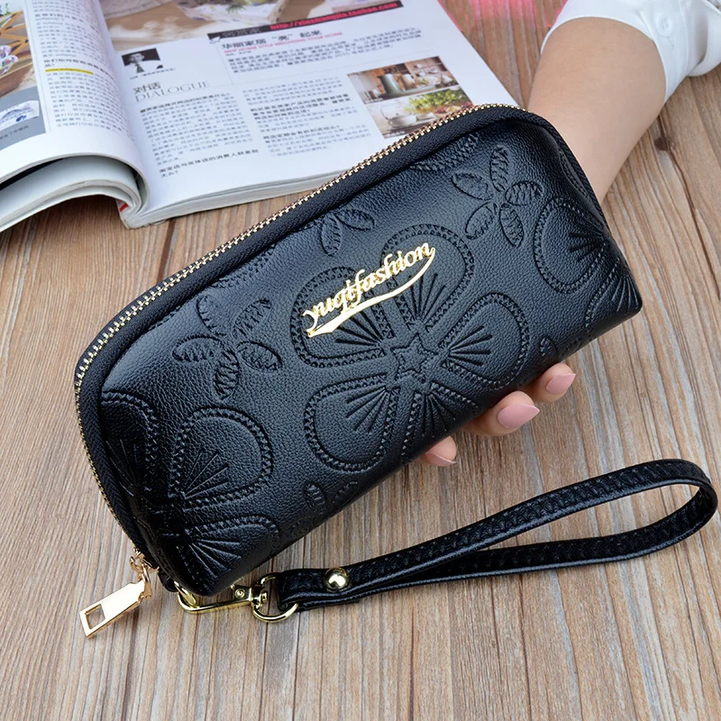 Женский Длинный кошелек с цветочным рисунком бумажник на молнии из