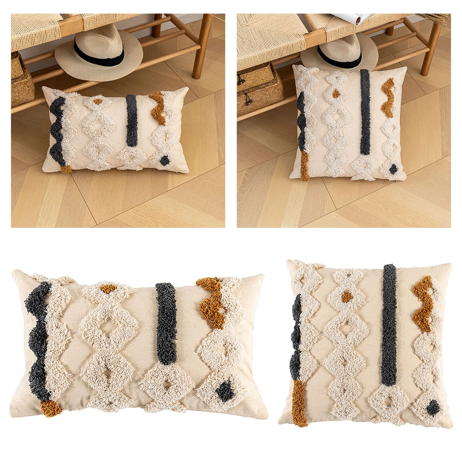 

Moroccan Bohemian Throw Pillow Covers Cotton Woven Tufted for Farmhouse Sofa