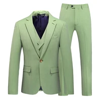 New 2021 Men's Three-piece Business Casual Green Suit Groom Clothes Best Man Wedding One-button Suit Large Size S-5XL