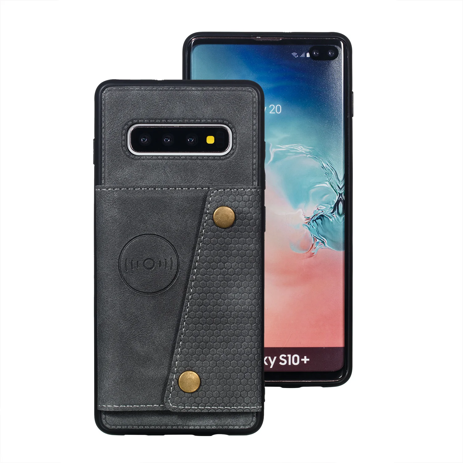 Серый Fundas S10e держателей карт бумажник чехол для samsung S10 S9 S8 Примечание 10 плюс A6 A7 J4 J6+ A10 A20 A30 A40 A50 A70 M10 M20 M30 - Цвет: Серый