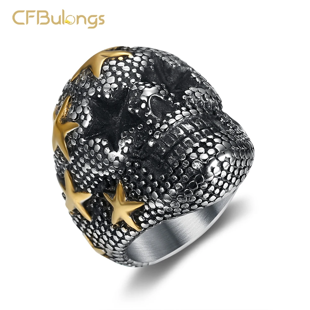 CFBulong новый магазин Крутое мужское кольцо золотистого цвета с пятиконечной