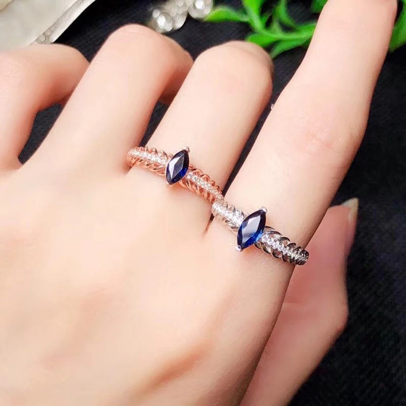 Женское кольцо с натуральным сапфиром серебряное Ювелирное Украшение 4 х8 мм