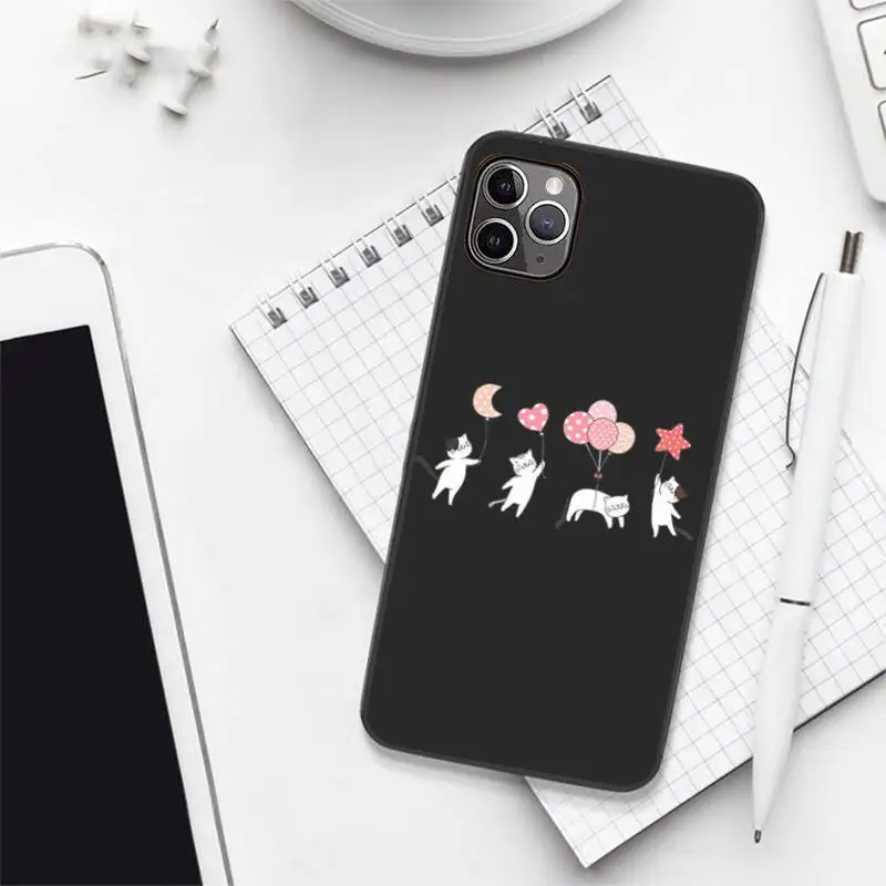 

Creative white Cute cartoon cat Phone Case for iPhone 12 11 mini pro XS MAX 8 7 6 6S Plus X 5S SE 2020 XR