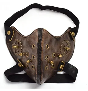 Черная кожаная маска для косплея, маска экипировки в стиле стимпанк, готические шипы, аксессуары для рок, Карнавальная маска в стиле хип-поп с заклепками