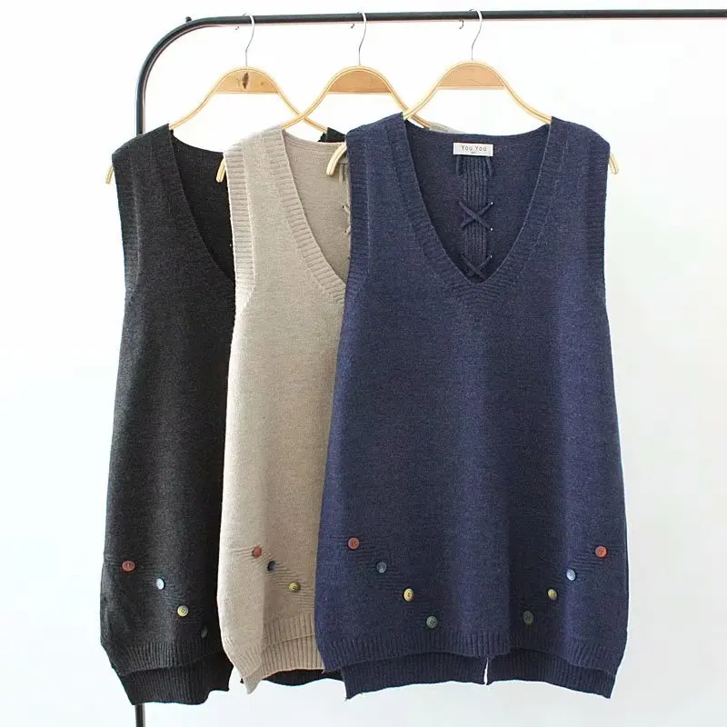 

Весна 2022, новинка, женский жилет на пуговицах, осень, корейская мода, средней длины, наденный сзади, однотонный вязаный жилет, Женское пальто