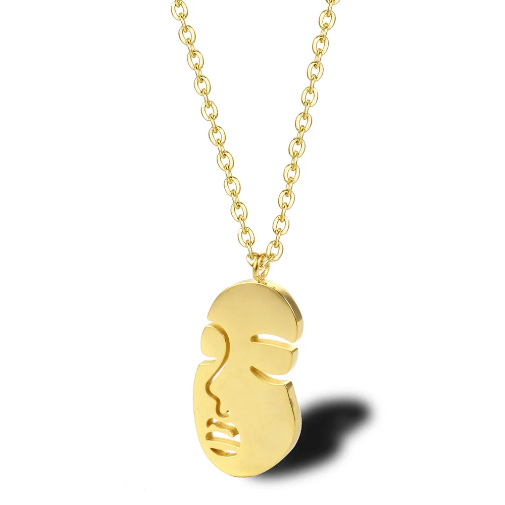 

Human Face Pendant Necklace for Women minimalist style Gold Color Chain titanium steel Geometric Pendant Necklace Jewelry Gift