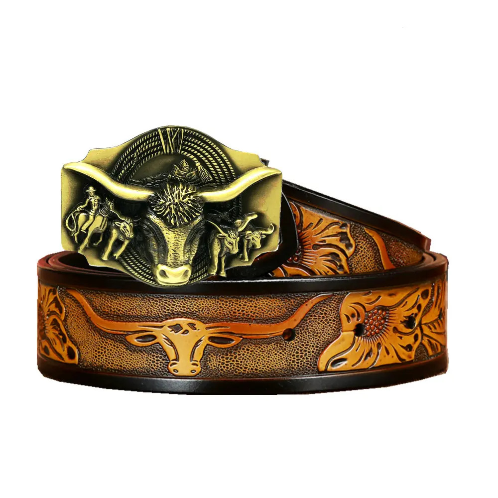 

Western cowboy men's leather personality embossed belt youth fashion trend