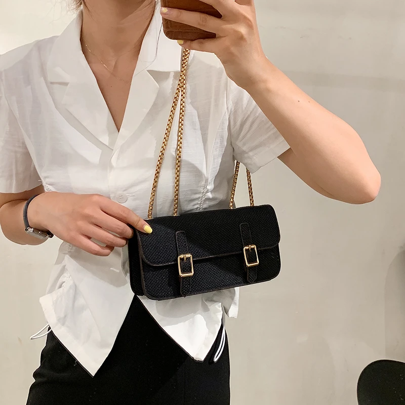 

Luxury Brand Pearl Chain Shoulder Bag Women Belt Baguette Designer Ladies Small Crossbody Purse Two Straps Leather Mini Handbag