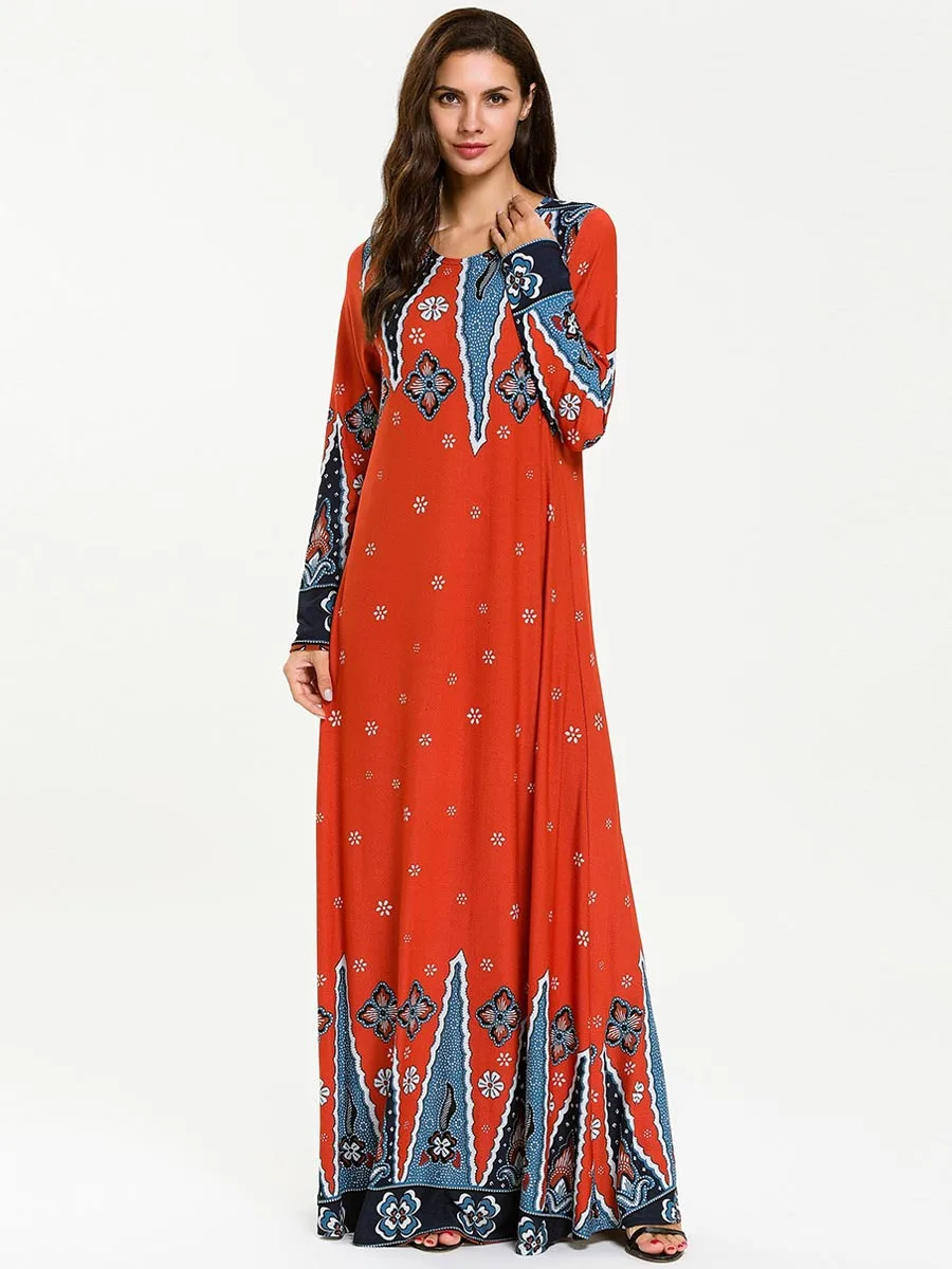 Abaya женское платье Золотая фольга с принтом Винтаж Осень Дубай женские