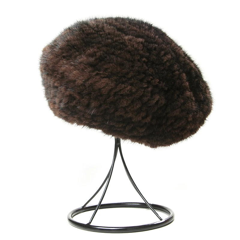 Женская шапка из натурального меха норки зимняя вязаная с ушками плотная 2020 |