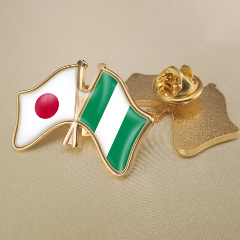 

Japan and Nigeria Crossed Double Friendship Flags Lapel Pins Brooch Badges