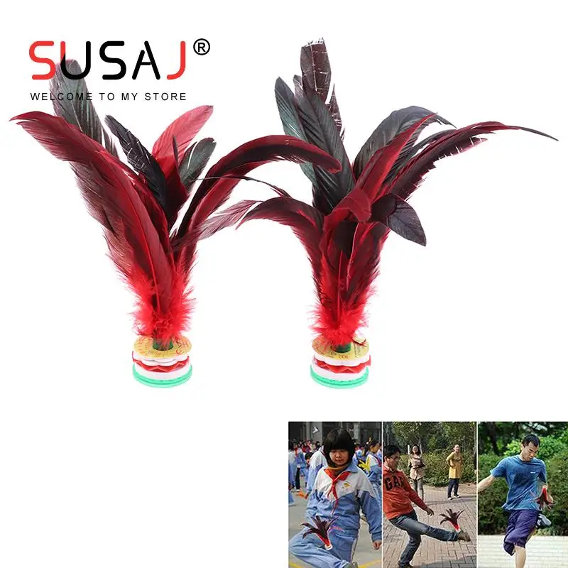 

2pcs Feather Shuttlecock China Jianzi Foot Kick Hand Wheel Fancy Goose Feather Shuttlecock Fitness Entertainment