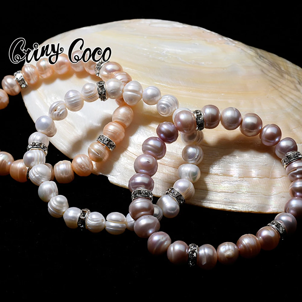 

Cring Coco Natural Freshwater Pearl Women Bracelet Elastic Bracelets 2022 New Design Mother's Gift Jewelry Retro Fashion Women's