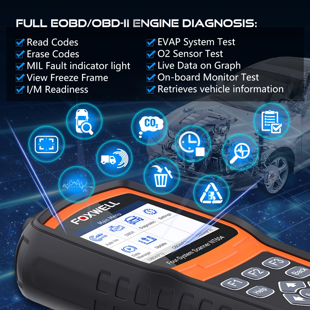 Foxwell NT604 OBD 2 Авто диагностический сканер кодов двигателя антиблокировочная