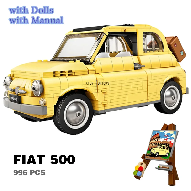 

Fiat 500 Yellow CAR Building Blocks Bricks Station Wagon Model Toy Automobile Vehicle Education Kid Birthday Christmas Toys Gift