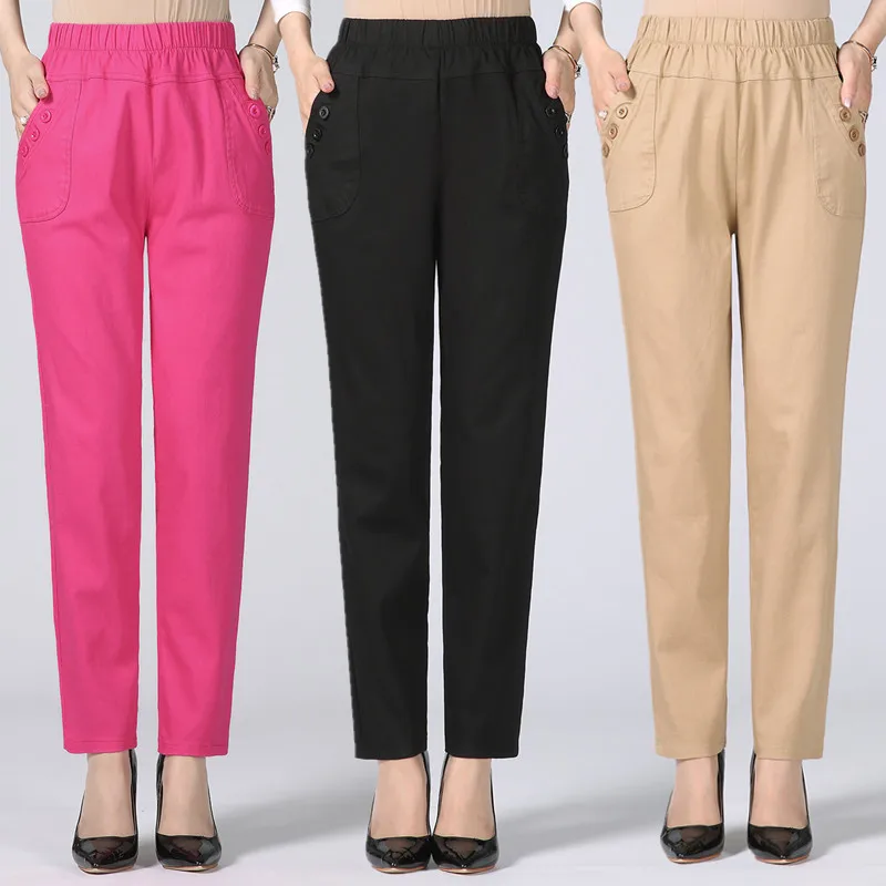 

Middle-aged Women Trousers New Spring Autumn Stretch Waist Cotton Casual Pants Loose 5XL Warm Winter Pants Female J281