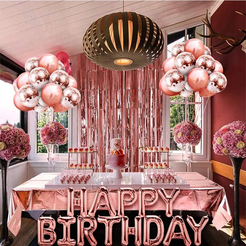 

Golden pink balloon set for happy birthday new year balloon chain party prom decoration rain silk curtain gift 2021 Selling