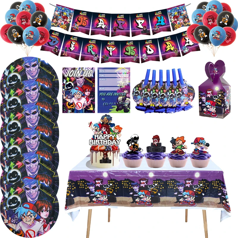 

Friday Night Funkin Theme Party Happy Birthday Banner Party Plates Cups Decorations Flags Kids Boys Birthyda Party Favors Toys