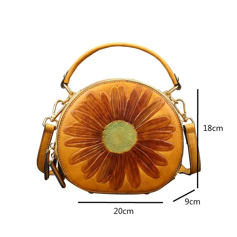 

YourSeason Cow Leather Ladies Circular Retro Floral Handbag Summer New Women Casual Shoulder Mini Bags