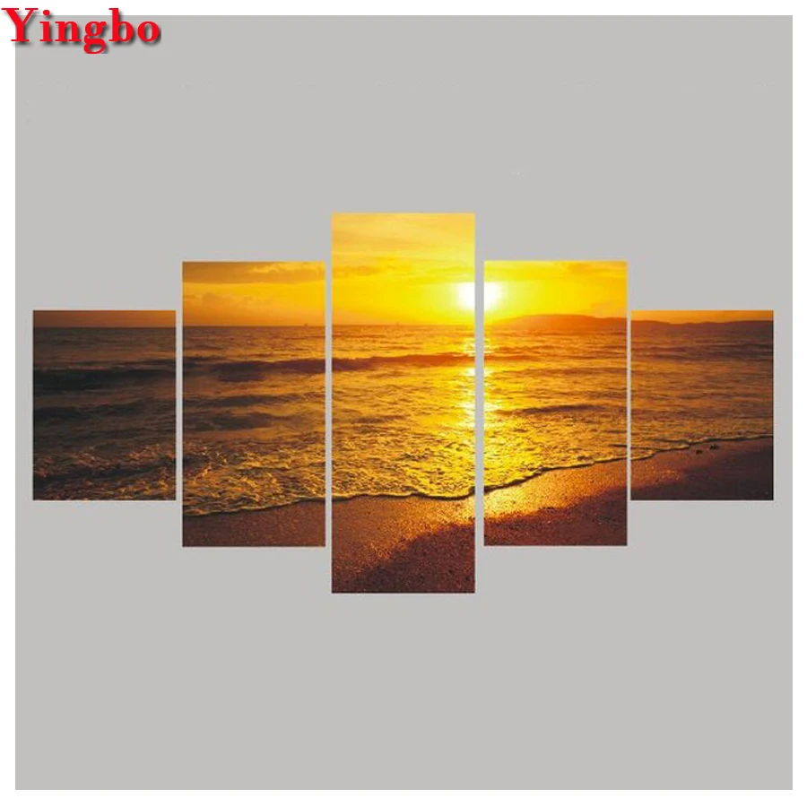 5 шт. набор 5D DIY квадратная Алмазная картина морской пейзаж закат вышивка