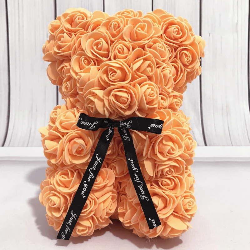 orange DIY 25 см ПЭ Пена розы медведь плюшевый медведь искусственный цветок розы подарки на год для подруги Женщины Матери Валентина подарок - Цвет: orange