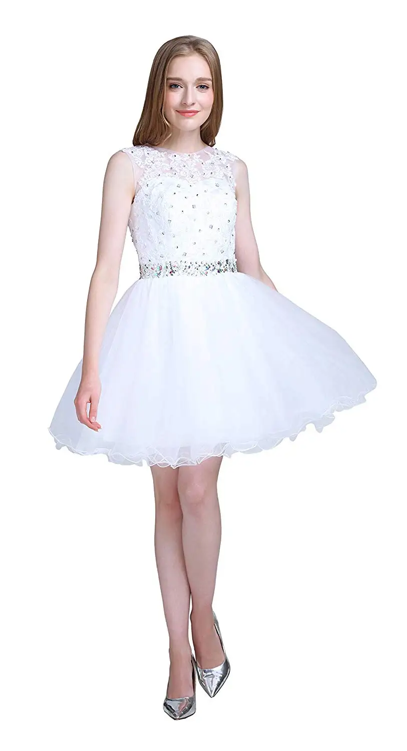 JaneVini Очаровательные Белые тюлевые мини линии Бальные платья без рукавов кружево