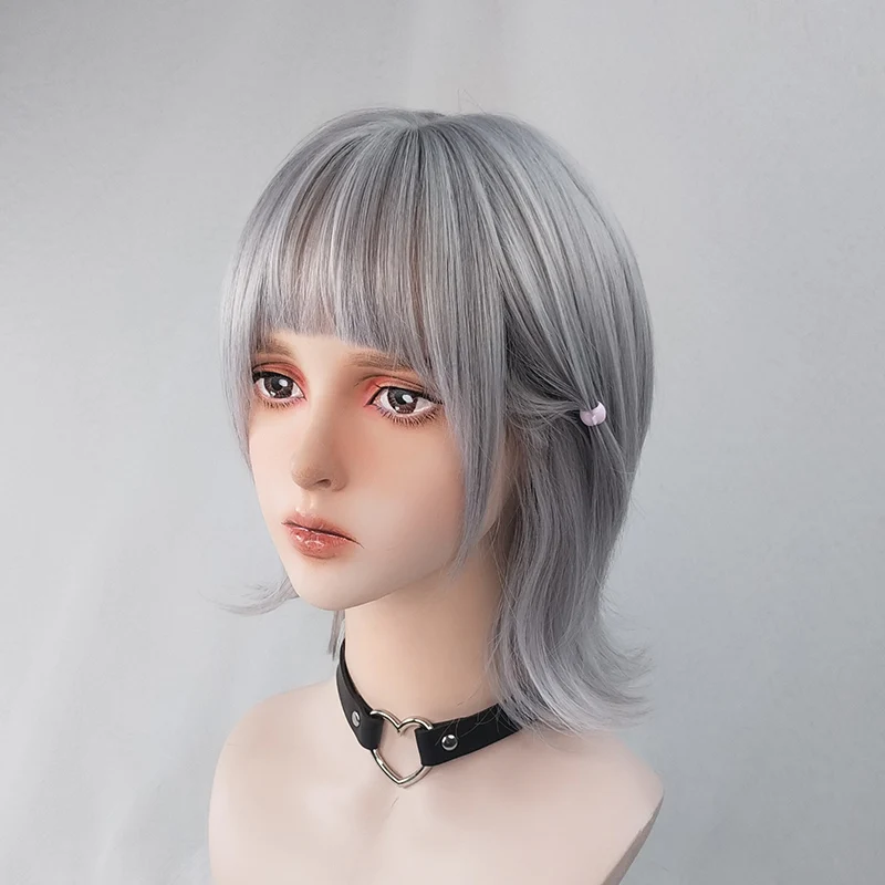 Серебристо-серые Многослойные волосы в стиле Харадзюку Короткие вьющиеся серые