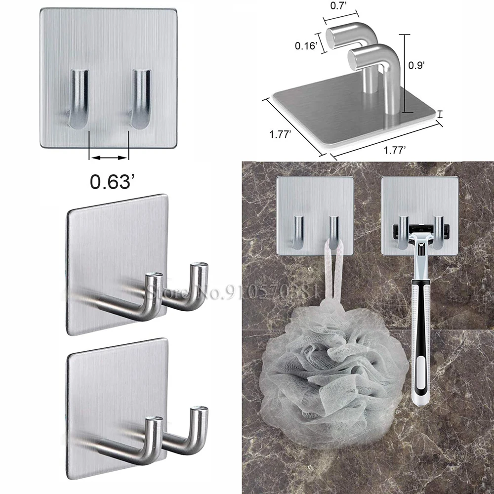 

10/2Pcs Adhesive Razor Hook For Shower, Stainless Steel Bathroom Self Wall Hanger Keys, Kitchen Utensils