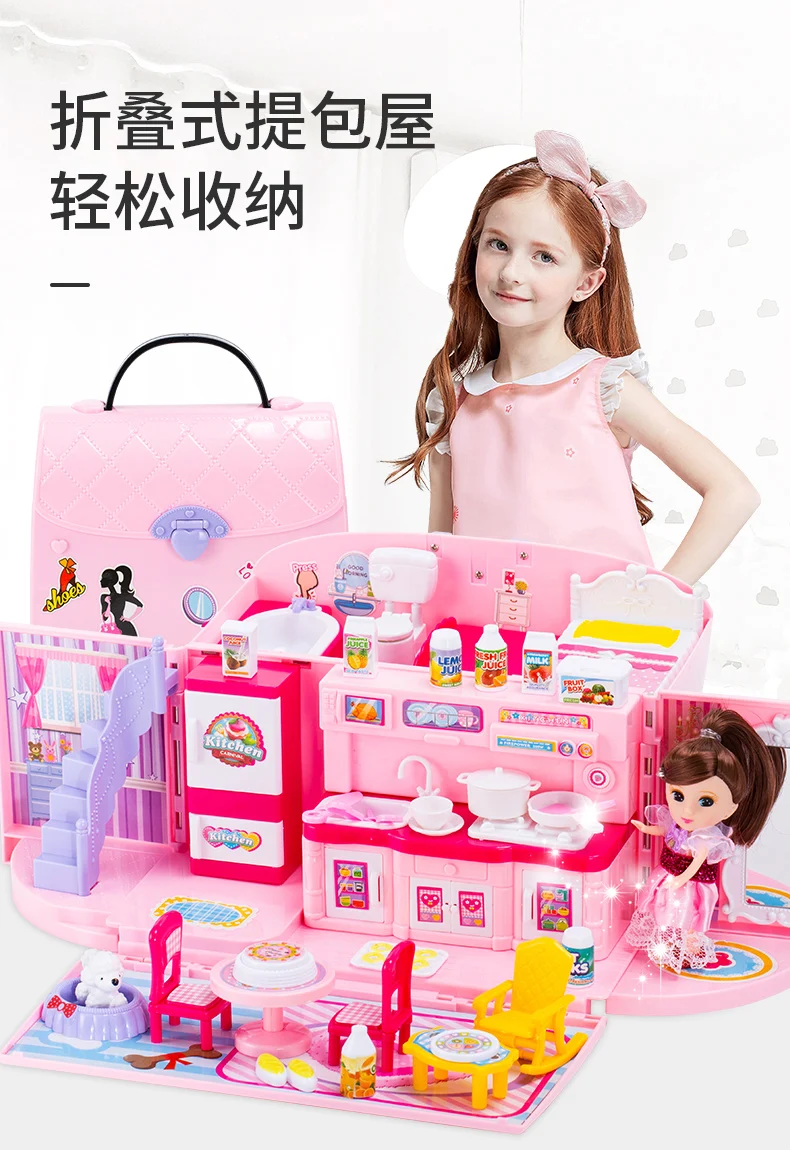 

Princess Toy Doll House Plastic Furniture Set Luxury Big Kitchen Doll House Furniture Girls Domek Dla Lalek Kids Toys DG50DH