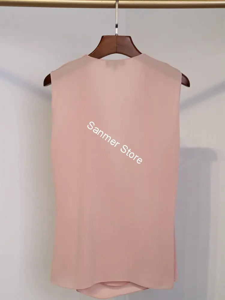 

Women Sleeveless Blouse Three Color Silk V-neck Simple Elegant Shirt Top 2020 Summer New