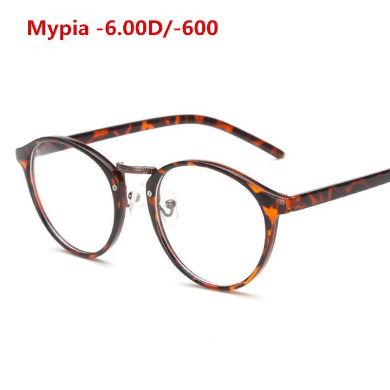 Ультралегкие TR90 готовые очки для близорукости для женщин и мужчин ретро круглые студенческие близорукие очки с диоптриями-0,5-1,0-1,5-2,0-6,0 - Цвет оправы: leopard  Myopia 600