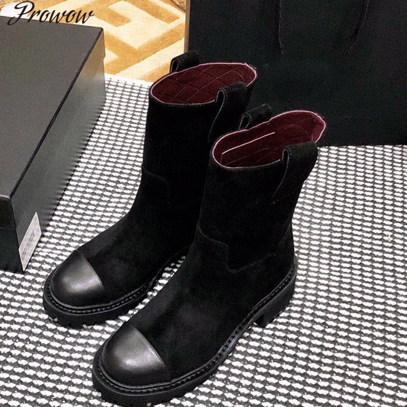 

Prowow High Boots Women Mid Calf PU Boots High Heels For Women Fashion Shoes 2021 Spring Autumn Booties Female Plus Size 35-40