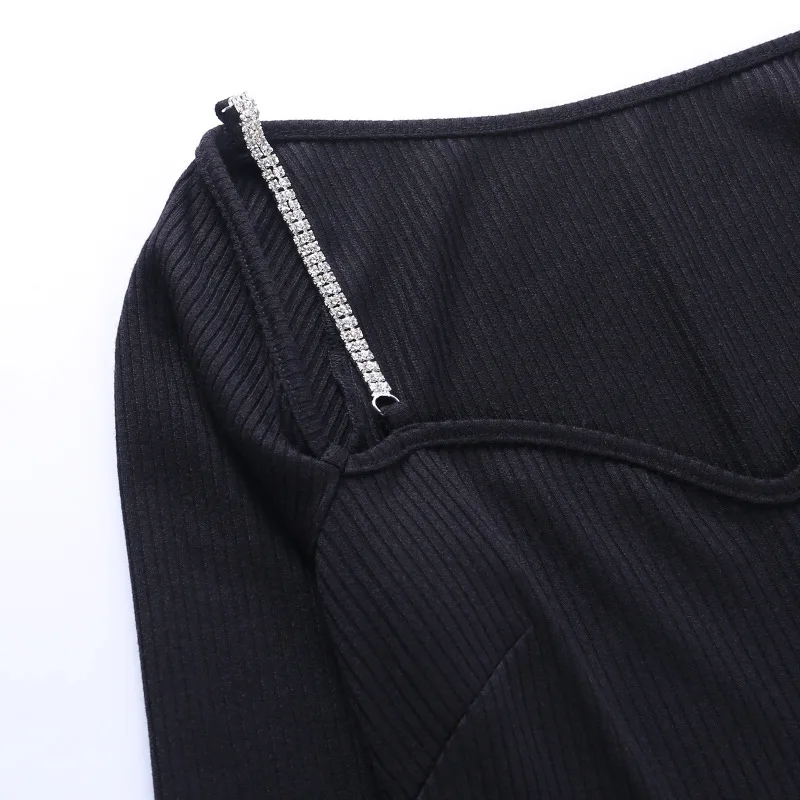 

Fashion Casual Women's T Shirts Sexy Long Sleeve Square Collar Top Fashion Solid Pullover Tops Slim Bodycon Leisure Basic Tee