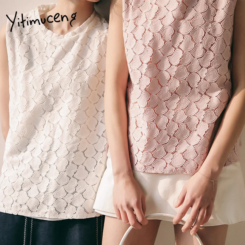 Женские кружевные топы и блузки с вышивкой сердца белые рубашки без рукавов