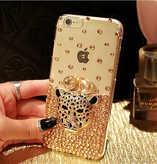 luxury hot tiger leopard head diamond rhinestone crystal bling phone cases for iphone 13 12 11 pro max x xs max xr 6 6s 7 8 plus free global shipping