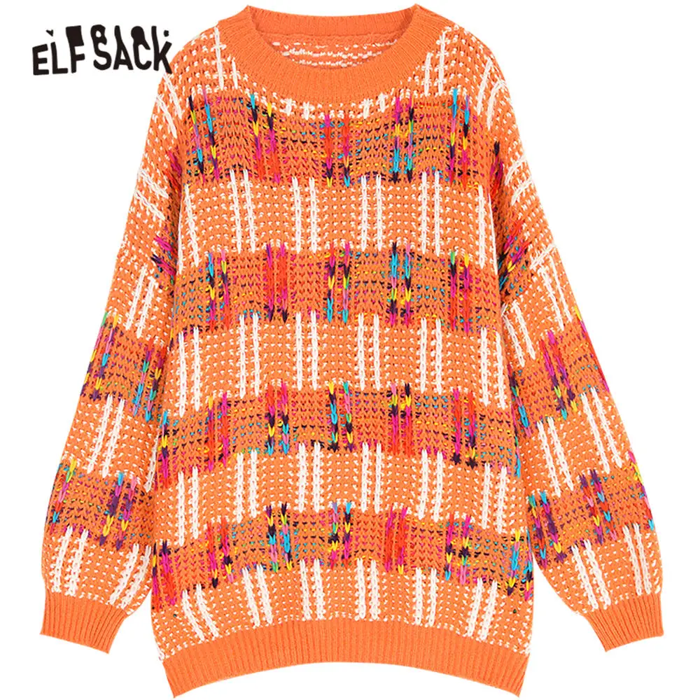 Женский разноцветный вязаный пуловер ELFSACK повседневный свободный офисный с