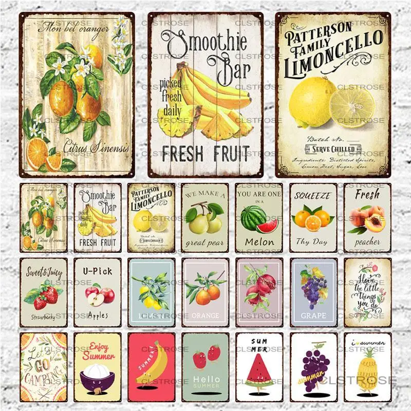

Home Wall Decor Fruit Metal Tin Sign Decorative Farm Garden Kitchen Plaque Poster Decor Living Room Metal