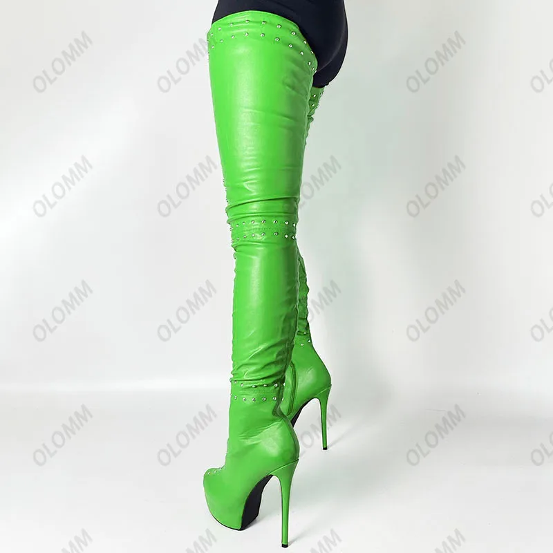 Olomm женские высокие сапоги на платформе до бедра пикантные туфли с заклепками
