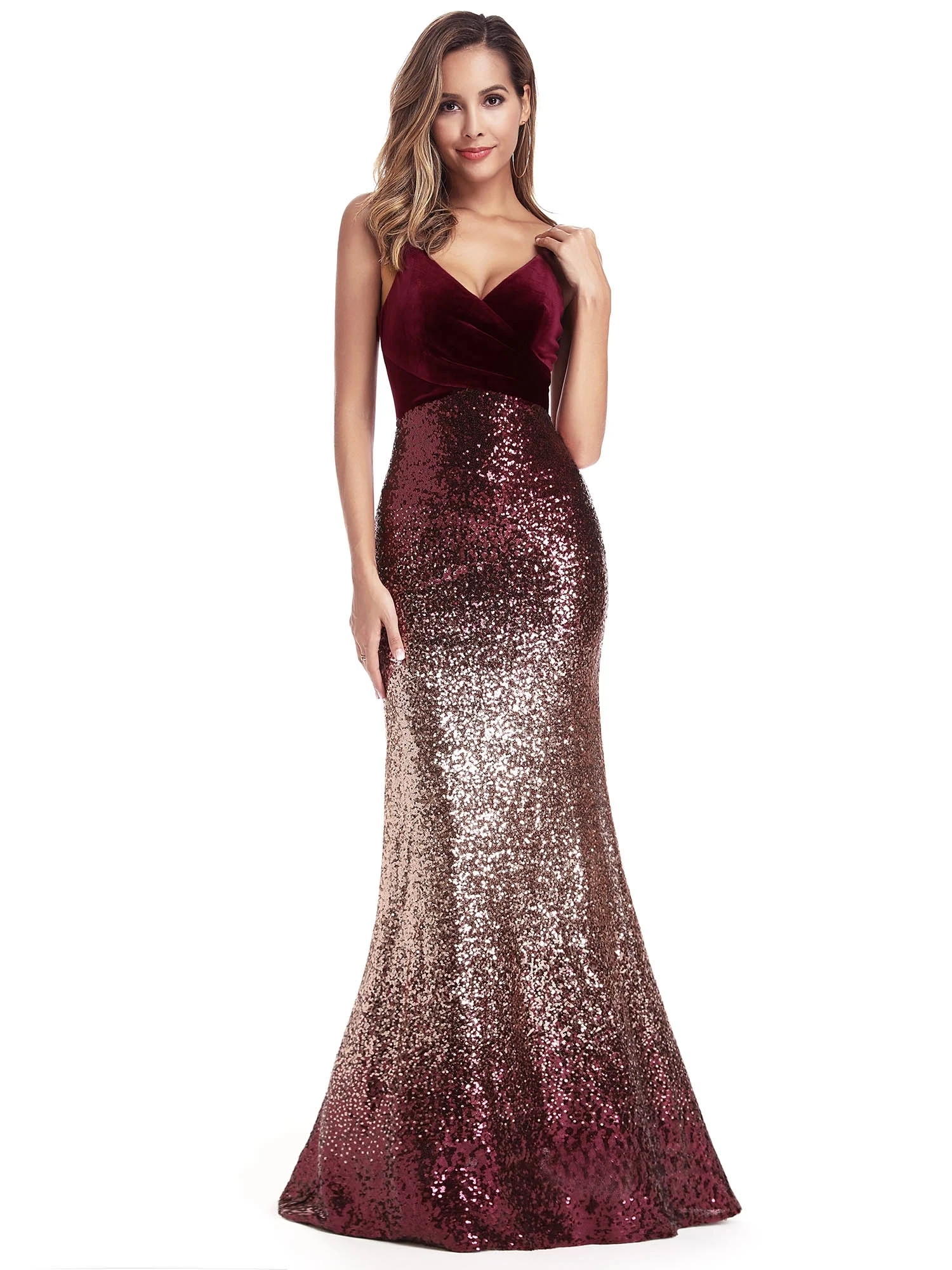 

Women's V-Neck Spaghetti Straps Sequins Mermaid Dress EP00937