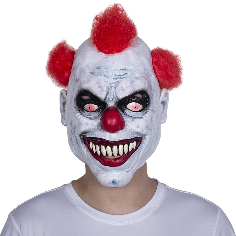 

Забавная латексная маска клоуна для Хэллоуина, страшные красные костюмы для косплея, реквизит, страшные злые маски шута