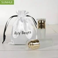 50pcslot satin hair bag silk drawstring pouch packing jewelry cosmetic wedding party storage gift wrapping sachet print logo
