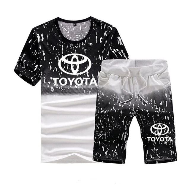 

New Summer Men's Short Sleeve Toyota Car Logo High Quality Cotton Fashion Casual Sports T-Shirt+Shorts Suit 2Pcs 5 Colors