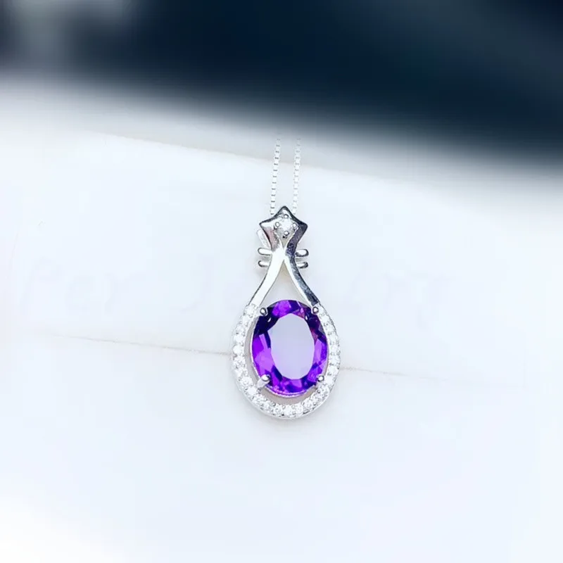 Ожерелье с подвеской из настоящего аметиста бесплатная доставка серебро 925 пробы