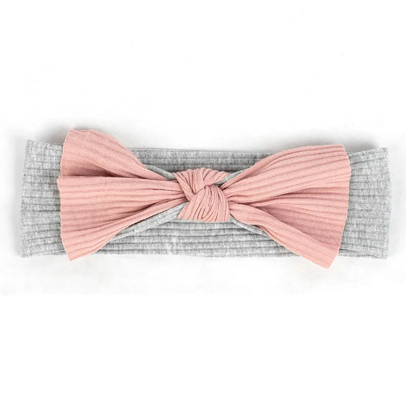 Pink Light gray Geebro для новорожденных из хлопка на подкладке для маленьких мальчиков и девочек в рубчик и повязка на голову для детей, подарок для ребенка, мягкая эластичная бантом головной убор-лента для волос аксессуары - Цвет: Pink Light gray